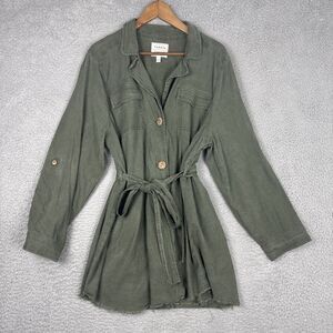 Torrid Army Green Linen Blend Shirt Jacket With Belt Plus Size 2 | 18/20 | 2X